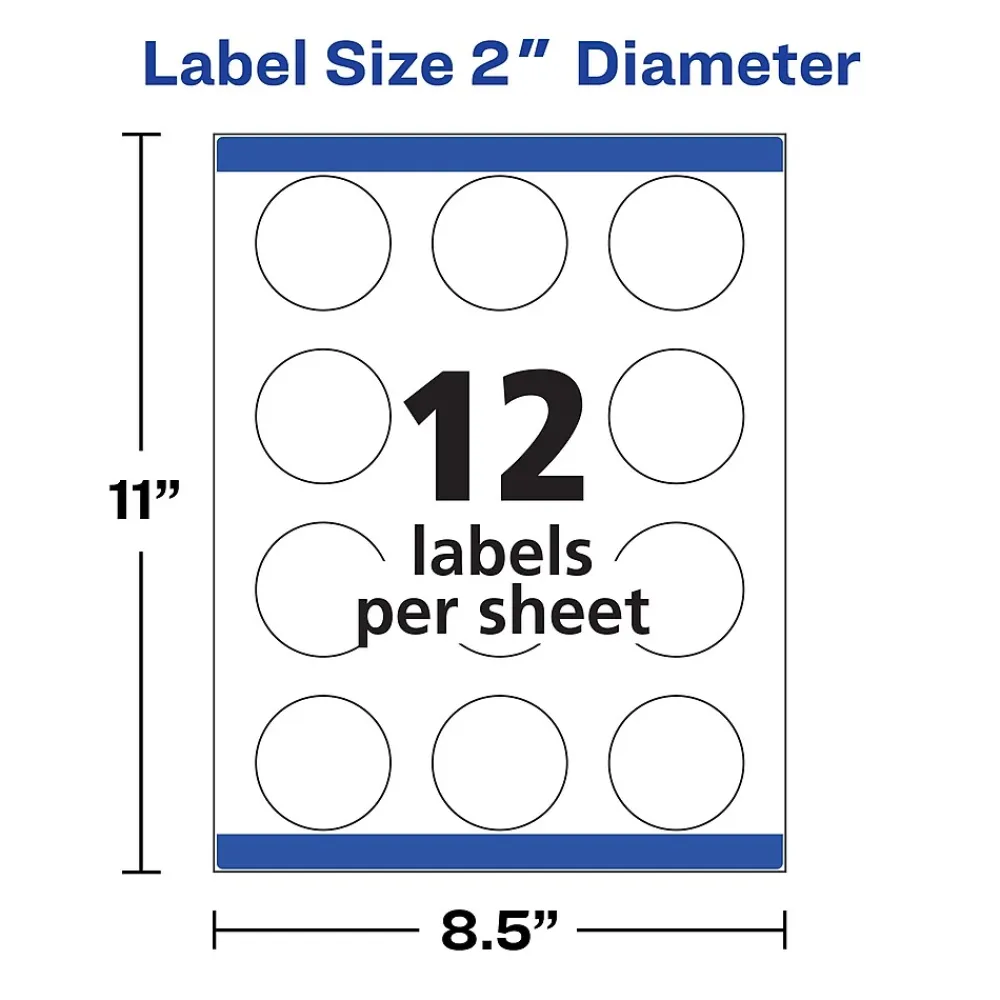 Clearance Avery Printable Round Labels with Sure Feed, 2" Dia, Matte White, 300 Labels/Pack (22877)