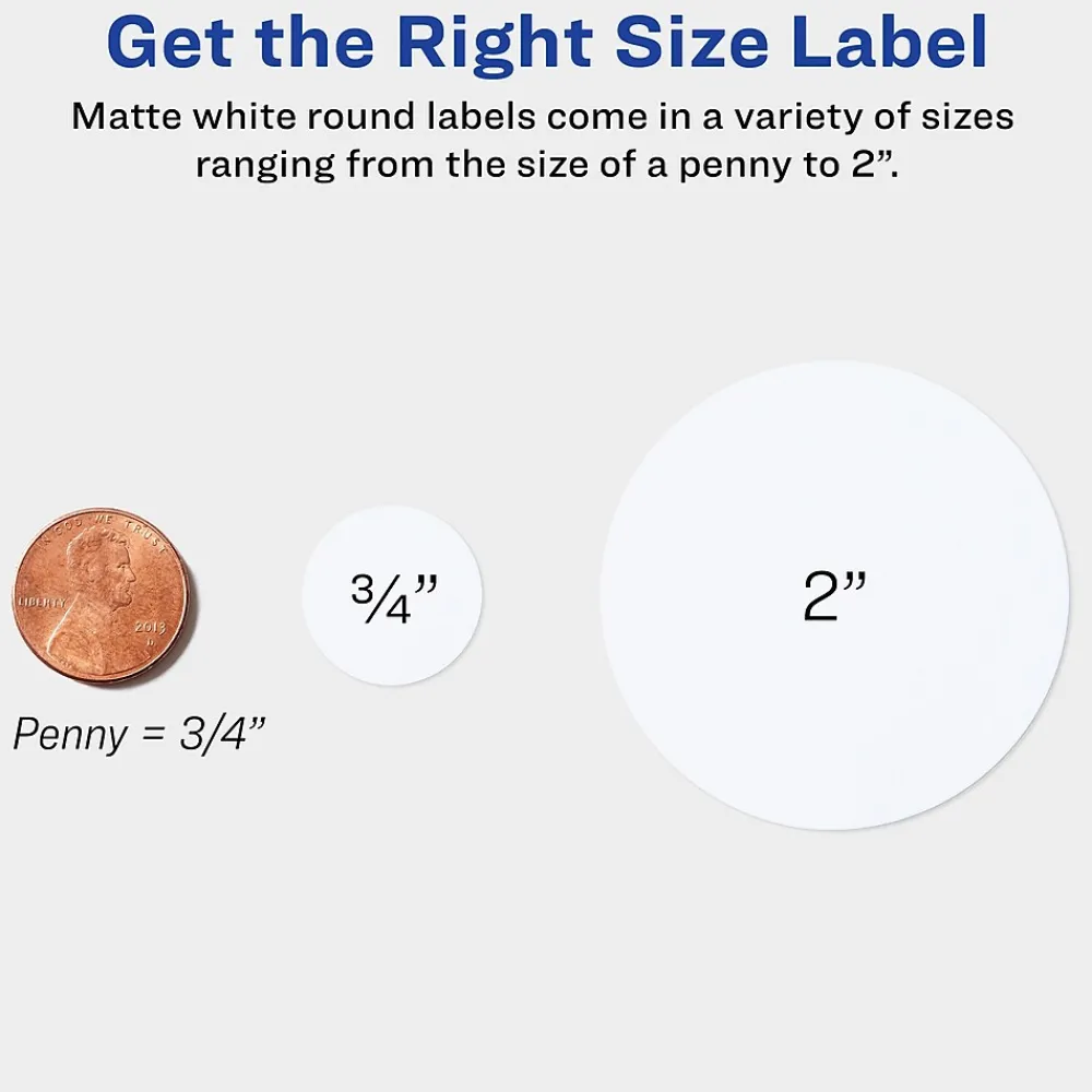 Clearance Avery Printable Round Labels with Sure Feed, 2" Dia, Matte White, 300 Labels/Pack (22877)