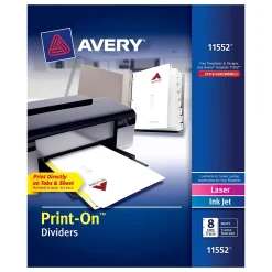 Dividers|Avery Print-On Paper Dividers, 8 Tabs, White, 5 Sets/Pack (11552)