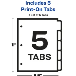 Dividers|Avery Print-On Paper Dividers, 5 Tabs, White (11511)