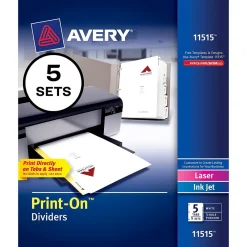 Dividers|Avery Print-On Paper Dividers, 5 Tabs, White, 5 Sets/Pack (11515)