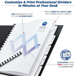Dividers|Avery Print-On Unpunched Paper Dividers, 5 Tabs, White, 5 Sets/Pack (11516)