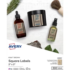 Labels|Avery Print-to-the-Edge Laser/Inkjet Square Labels, 2" x 2", Kraft Brown, 300 Labels/Pack (22846)