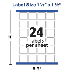 Clearance Avery Print-to-the-Edge Laser/Inkjet Square Labels, 1 1/2