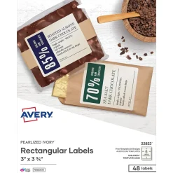 Labels|Avery Print-to-the-Edge Laser/Inkjet Rectangle Labels, 3" x 3 3/4", Pearlized Ivory, 48 Labels/Pack (22823)