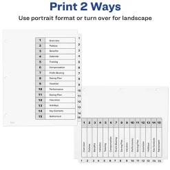 Dividers|Avery Ready Index Customizable Table Of Contents Preprinted Paper Dividers, 15-Tab, White, 3 Sets/Pack (11079)