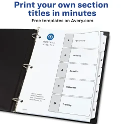 Dividers|Avery Ready Index Table of Contents Paper Dividers, 1-5 Tabs, White, 6 Sets/Pack (11821)