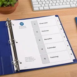 Dividers|Avery Ready Index Table of Contents Paper Dividers, 1-5 Tabs, White, 6 Sets/Pack (11821)