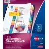 Dividers|Avery Ready Index Table of Contents Paper Dividers, 1-31 Tabs, Multicolor, 6 Sets/Pack (11831)