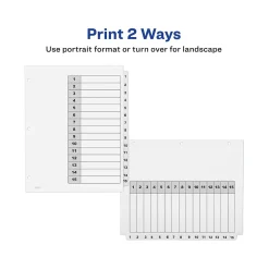 Dividers|Avery Ready Index Table of Contents Paper Dividers, 1-15 Tabs, White, 6 Sets/Pack (11825)