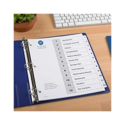 Dividers|Avery Ready Index Table of Contents Paper Dividers, 1-12 Tabs, White, 6 Sets/Pack (11824)