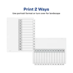 Dividers|Avery Ready Index Table of Contents Paper Dividers, 1-12 Tabs, White, 6 Sets/Pack (11824)