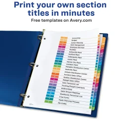 Dividers|Avery Ready Index Table of Contents Pre-Printed Paper Divider, A-Z Tabs , Multicolor, 6 Sets (11832)