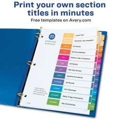 Dividers|Avery Ready Index Table of Contents Pre-Printed Monthly Paper Divider, Jan-Dec, Multicolor, 6 Sets (11830)