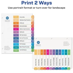 Dividers|Avery Ready Index Table of Contents Pre-Printed Monthly Paper Divider, Jan-Dec, Multicolor, 6 Sets (11830)