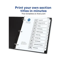 Dividers|Avery Ready Index Table of Contents Paper Dividers, 1-10 Tabs, White, 6 Sets/Pack (11823)