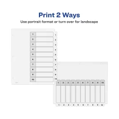 Dividers|Avery Ready Index Table of Contents Paper Dividers, 1-10 Tabs, White, 6 Sets/Pack (11823)