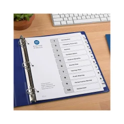 Dividers|Avery Ready Index Table of Contents Paper Dividers, 1-10 Tabs, White, 6 Sets/Pack (11823)