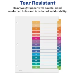 Dividers|Avery Ready Index Table of Contents Pre-Printed Paper Dividers, 15 Tabs, Multicolor, 1 Set (11143)