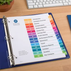Dividers|Avery Ready Index Table of Contents Pre-Printed Paper Dividers, 15 Tabs, Multicolor, 1 Set (11143)