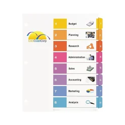 Dividers|Avery Ready Index Table of Contents Paper Dividers, 1-8 Tabs, Multicolor (11133)