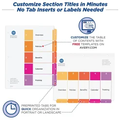 Dividers|Avery Ready Index Table of Contents Paper Dividers, 1-5 Tabs, Multicolor (11131)
