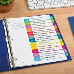 Dividers|Avery Ready Index Table of Contents Paper Dividers, 1-12 Tabs, Contemporary Multicolor (11847)