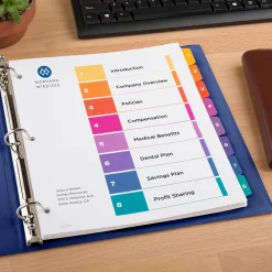 Dividers|Avery Ready Index Table of Contents Extra-Wide Paper Dividers, 1-8 Tab, Multicolor (11163)