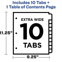 Dividers|Avery Ready Index Table of Contents Extra-Wide Paper Dividers, 1-10 Tab, Multicolor (11165)