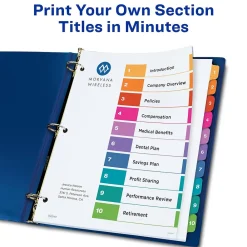 Dividers|Avery Ready Index Table of Contents Extra-Wide Paper Dividers, 1-10 Tab, Multicolor (11165)