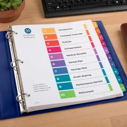 Dividers|Avery Ready Index Table of Contents Extra-Wide Paper Dividers, 1-10 Tab, Multicolor (11165)