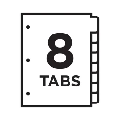 Dividers|Avery Ready Index Table of Contents Pre-Printed Numeric Paper Divider, 8 Tabs, Multicolor, 6 Sets (11186)