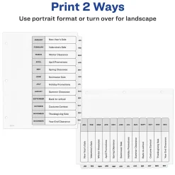 Dividers|Avery Ready Index Table of Contents Paper Dividers, Jan-Dec Tabs, White (11126)