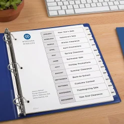 Dividers|Avery Ready Index Table of Contents Paper Dividers, Jan-Dec Tabs, White (11126)