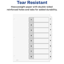 Dividers|Avery Ready Index Table of Contents Paper Dividers, 1-8 Tabs, White (11132)