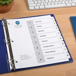 Dividers|Avery Ready Index Table of Contents Paper Dividers, 1-8 Tabs, White (11132)