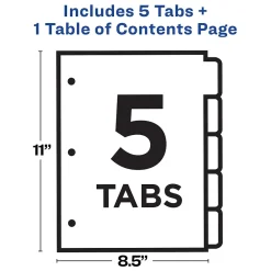 Dividers|Avery Ready Index Table of Contents Paper Dividers, 1-5 Tabs, White (11130)