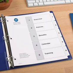 Dividers|Avery Ready Index Table of Contents Paper Dividers, 1-5 Tabs, White (11130)