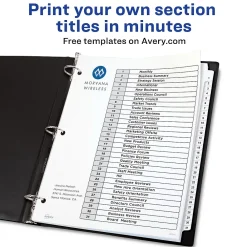 Dividers|Avery Ready Index Table of Contents Pre-Printed Numeric Paper Divider, 31 Tabs, White, 1 Set (11128/RI21331C)