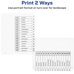 Dividers|Avery Ready Index Table of Contents Paper Dividers, 1-15 Tabs, White (11142)