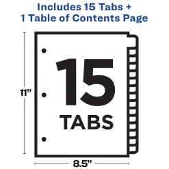 Dividers|Avery Ready Index Table of Contents Paper Dividers, 1-15 Tabs, White (11142)