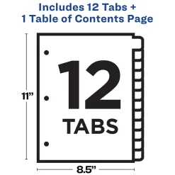 Dividers|Avery Ready Index Table of Contents Paper Dividers, 1-12 Tabs, White (11140)