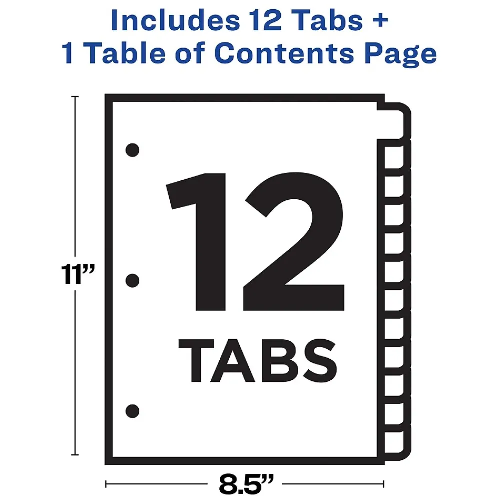 Dividers|Avery Ready Index Table of Contents Paper Dividers, 1-12 Tabs, White (11140)
