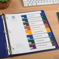 Dividers|Avery Ready Index Table of Contents Plastic Dividers, 1-8 Tabs, Multicolor (11817)