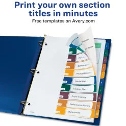 Dividers|Avery Ready Index Table of Contents Plastic Dividers, 1-10 Tabs, Multicolor (11818)