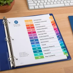 Dividers|Avery Ready Index Table of Contents Paper Dividers, 1-15 Tabs, Multicolor, 6 Sets/Pack (11197)