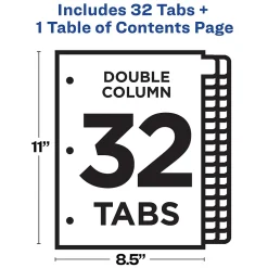 Dividers|Avery Ready Index Table of Contents Double Column Paper Dividers, 1-32 Tabs, Multicolor (11322)