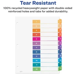 Dividers|Avery Ready Index Table of Contents EcoFriendly Paper Dividers, 1-12 Tabs, Multicolor, 3 Sets/Pack (11083)