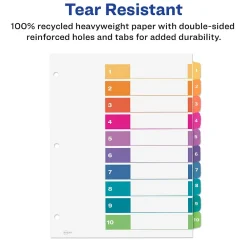 Dividers|Avery Ready Index Table of Contents EcoFriendly Paper Dividers, 1-10 Tabs, Multicolor, 3 Sets/Pack (11082)