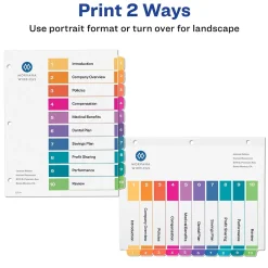 Dividers|Avery Ready Index Table of Contents Paper Dividers, 1-10 Tabs, Multicolor, 24 Sets/Box (11169)